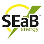 SEaB energy writing with a yellow and green background.