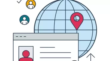 Ícone de perfil e globo com marcador de localização.