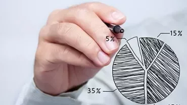Pessoa desenhando gráfico de setores.