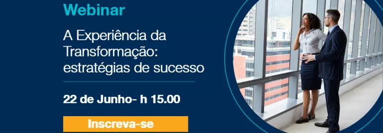 Banner de webinar sobre transformação com data e hora.