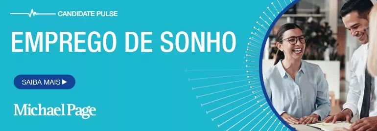 Banner com texto 'Emprego de Sonho' e logotipo Michael Page.