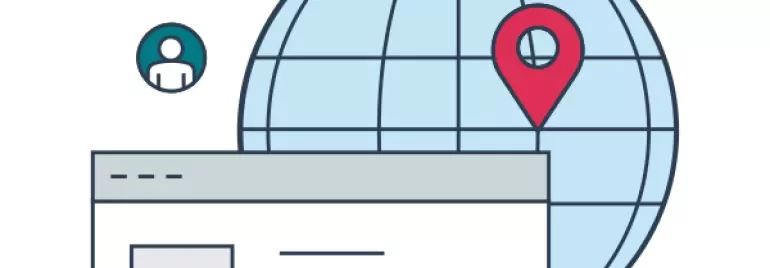 Ícone de perfil e globo com marcador de localização.