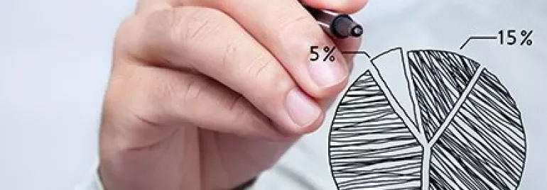 Pessoa desenhando gráfico de setores.