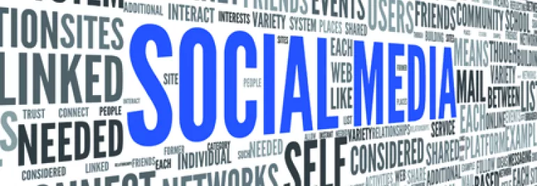 Nuvem de palavras com 'social media' em destaque.
