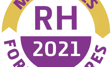 Selo circular com texto: Melhores Fornecedores RH 2021