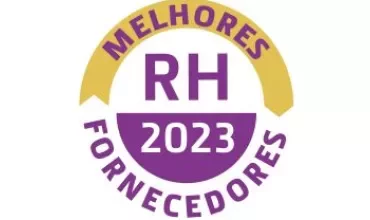 Selo circular com texto: Melhores Fornecedores RH 2023