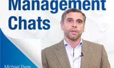 Homem em terno com texto: 'Management Chats', 'Michael Page 20 years'.