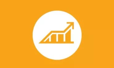 Ícone de gráfico de crescimento em fundo laranja.