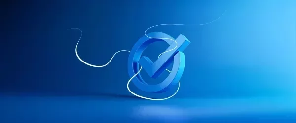 Um sinal de verificação com fundo azul.