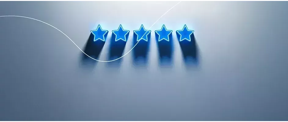Uma classificação de 5 estrelas com fundo cinza, simbolizando excelência.